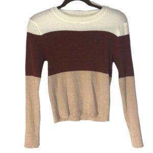 Shein Brown Cream Color Block Striped Sweater - Size S